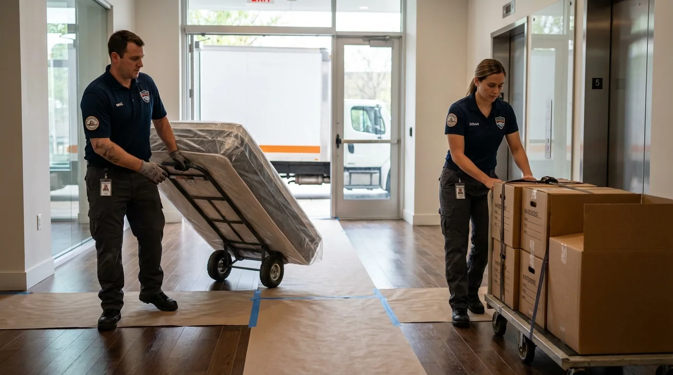 Professional apartment movers loading elevator in Bremerton, WA