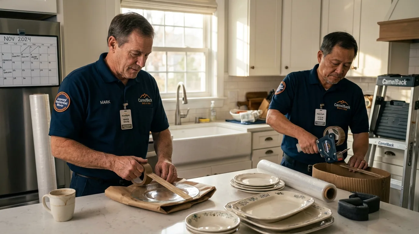 Professional crew packing kitchen dishware in Bremerton, WA